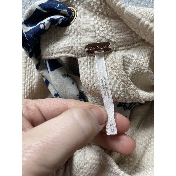 Free People Party in the Back Top Mock Neck Open Back Scarf Cream blue - Picture 10 of 16